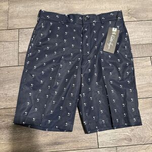 NWT Walter Hagen Mens Perfect 11 Flat Front Golf Shorts Palm Clubs Navy Sz 30x10